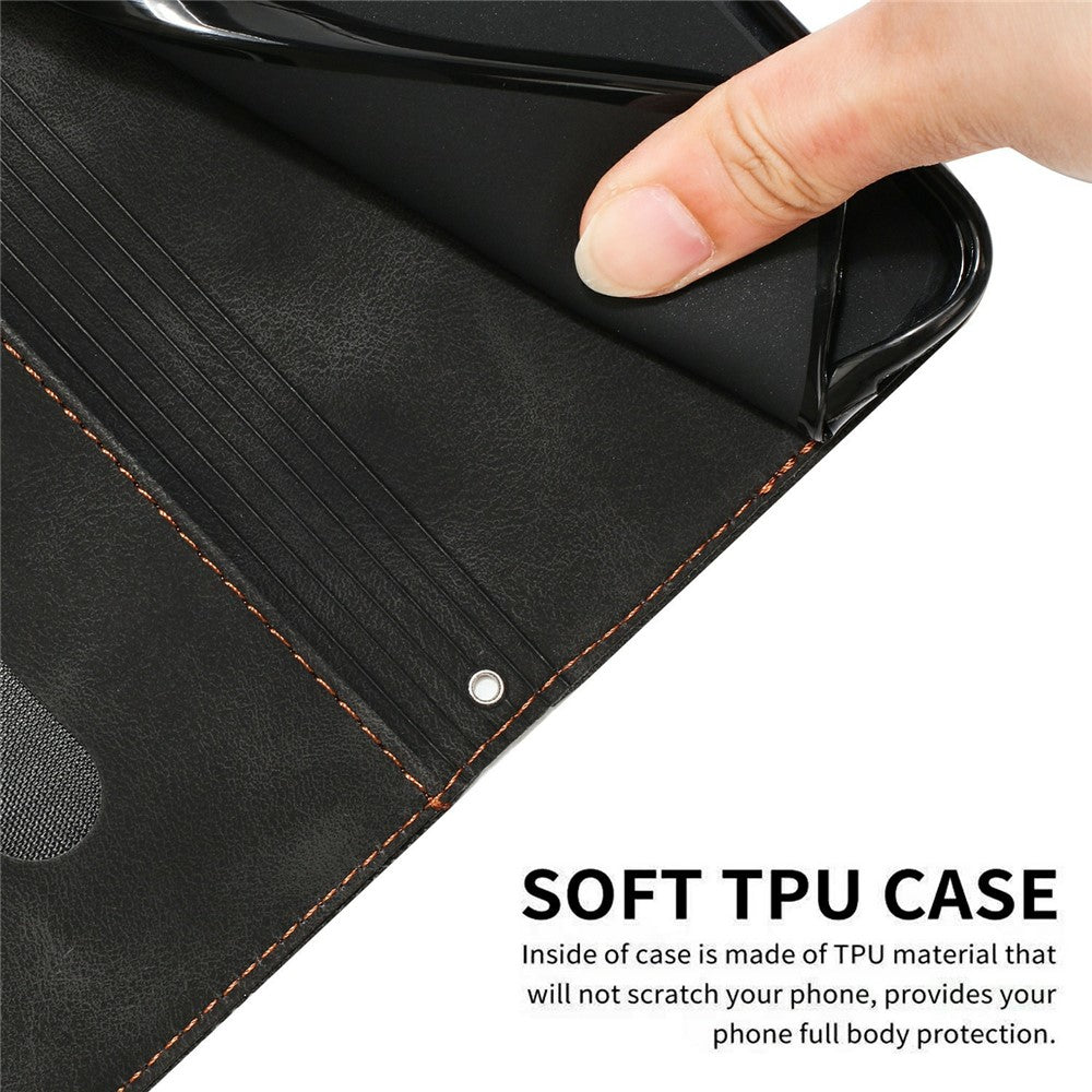 For Xiaomi 17 Pro Max Leather Case Imprinted Triangle Phone Cover with Hand Strap - Black