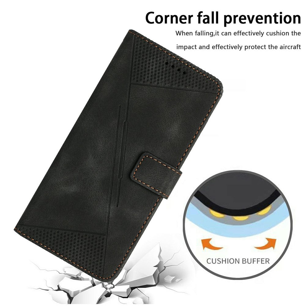 For Xiaomi 17 Pro Max Leather Case Imprinted Triangle Phone Cover with Hand Strap - Black