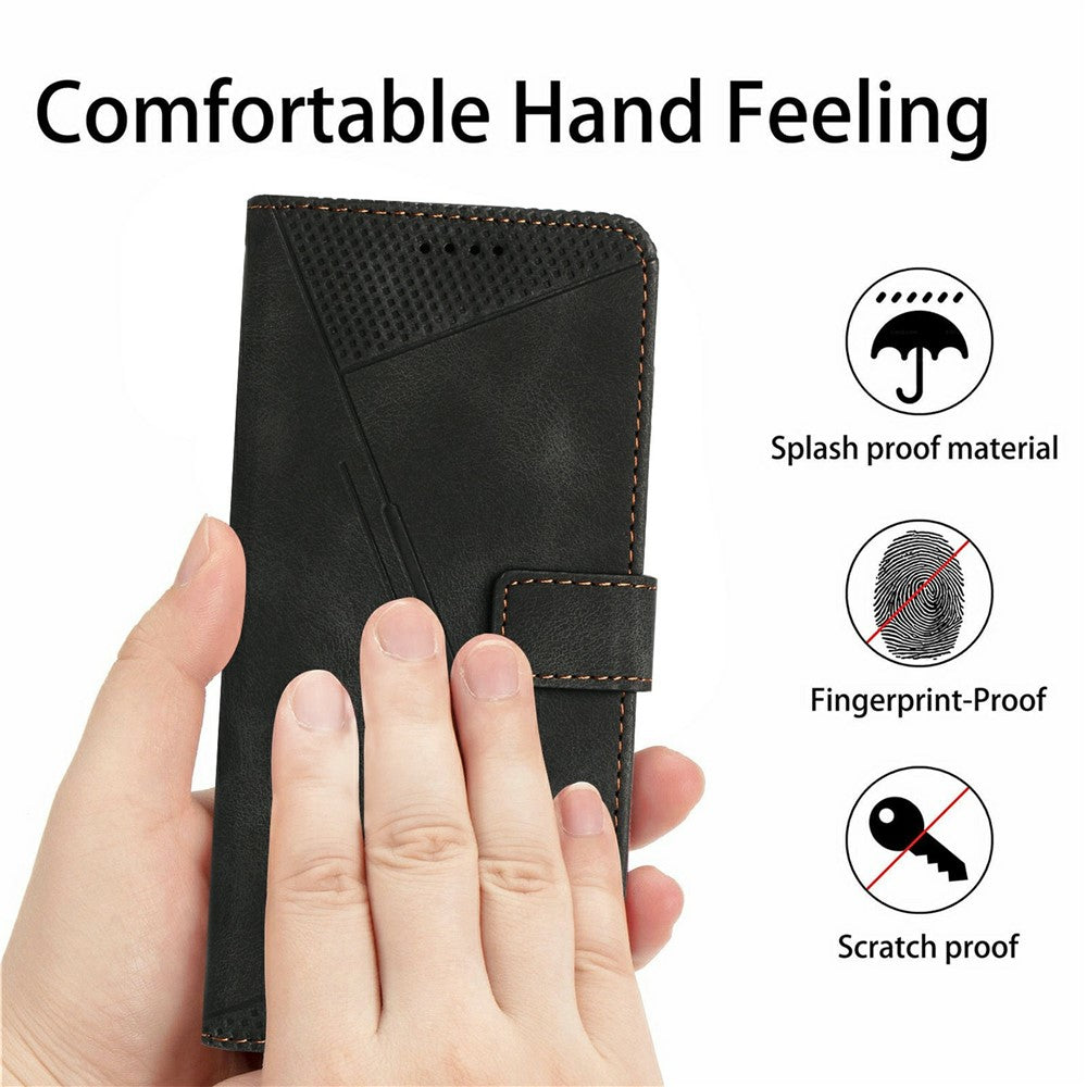 For Xiaomi 17 Pro Max Leather Case Imprinted Triangle Phone Cover with Hand Strap - Black