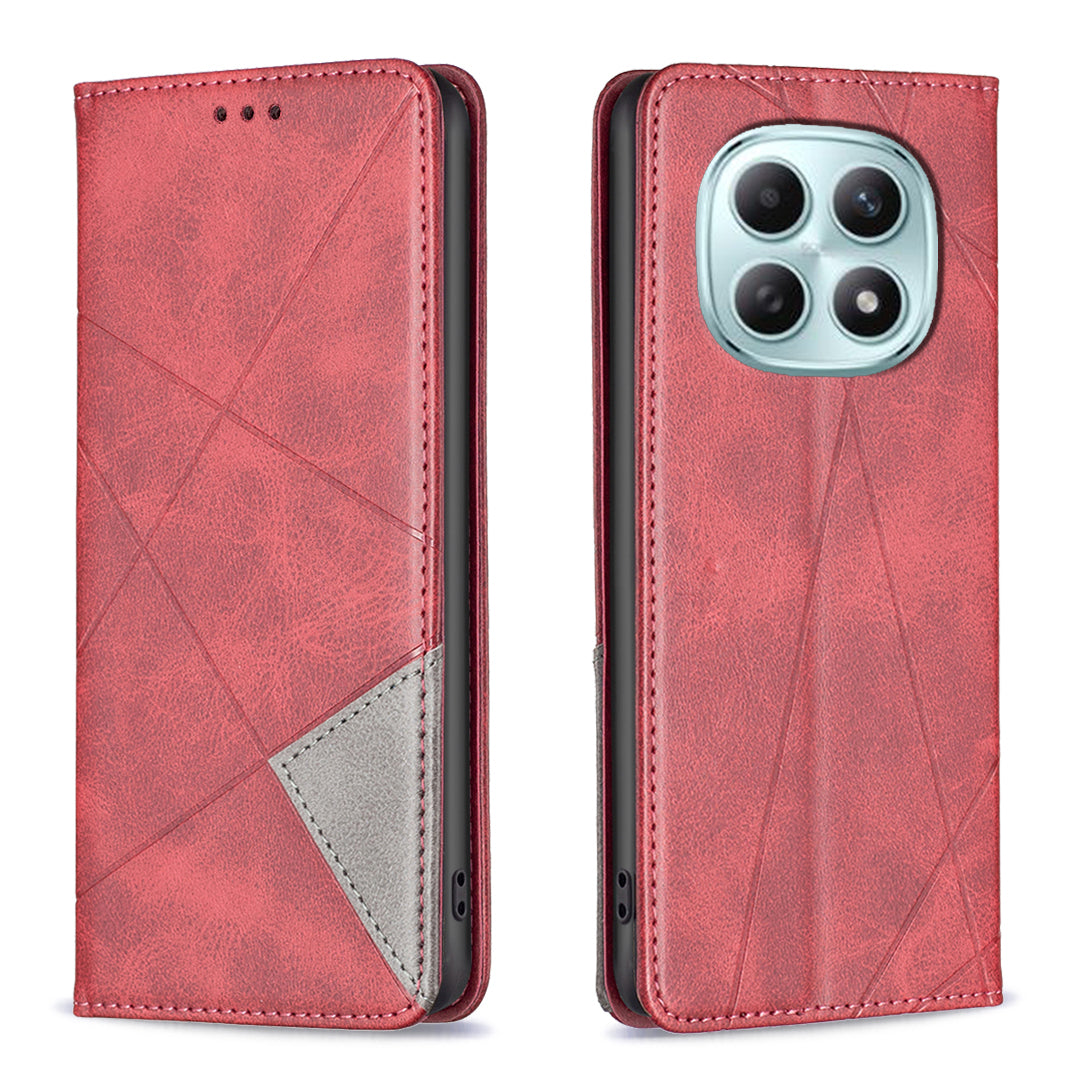 For Xiaomi Redmi Note 15 Pro 5G (Global) Case Card Slots Geometry Imprint Leather Phone Cover - Red