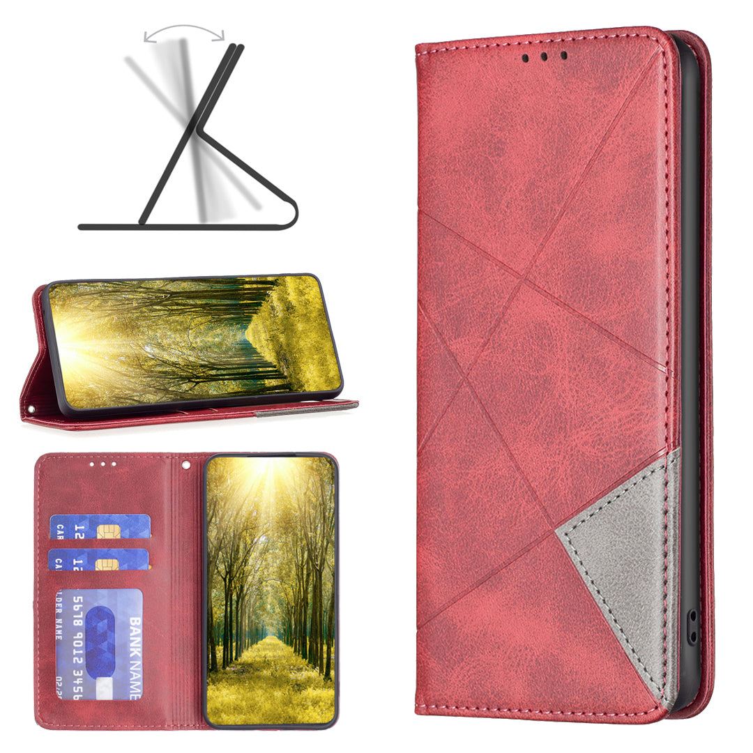 For Xiaomi Redmi Note 15 Pro 5G (Global) Case Card Slots Geometry Imprint Leather Phone Cover - Red