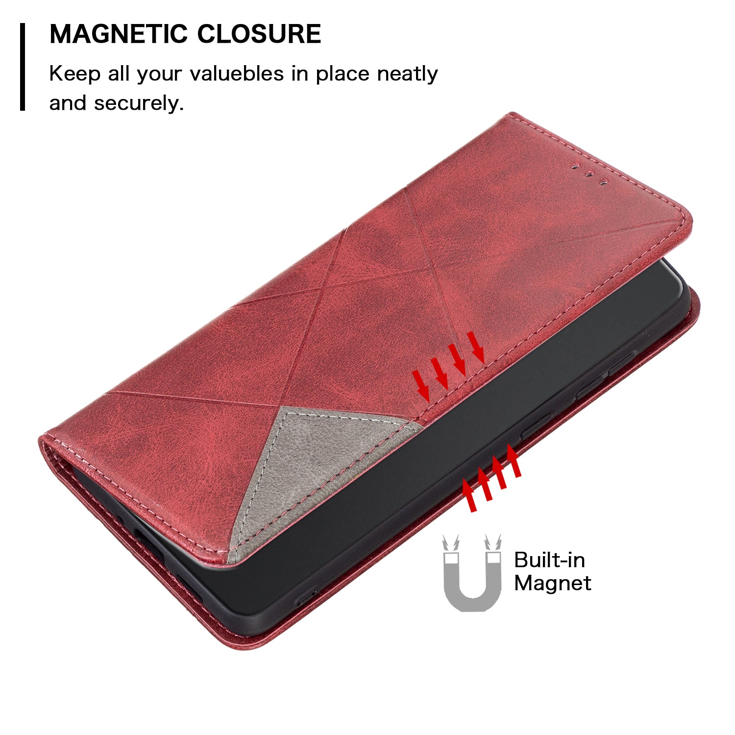 For Xiaomi Redmi Note 15 Pro 5G (Global) Case Card Slots Geometry Imprint Leather Phone Cover - Red