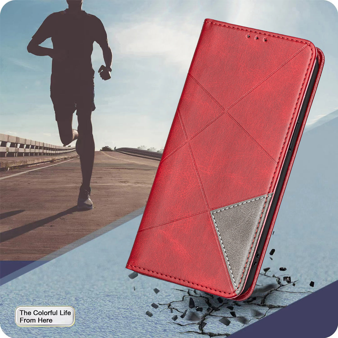 For Xiaomi Redmi Note 15 Pro 5G (Global) Case Card Slots Geometry Imprint Leather Phone Cover - Red