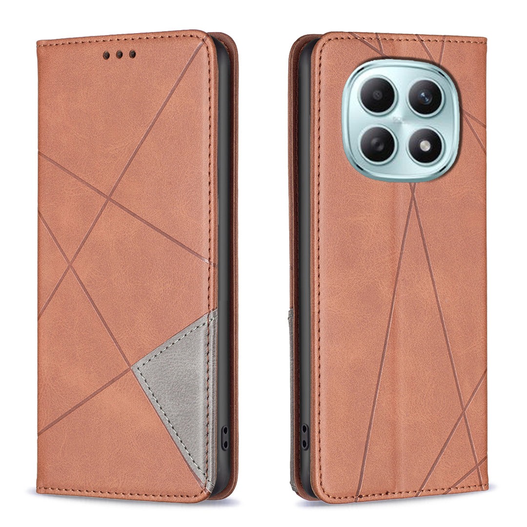 For Xiaomi Redmi Note 15 Pro 5G (Global) Case Card Slots Geometry Imprint Leather Phone Cover - Brown