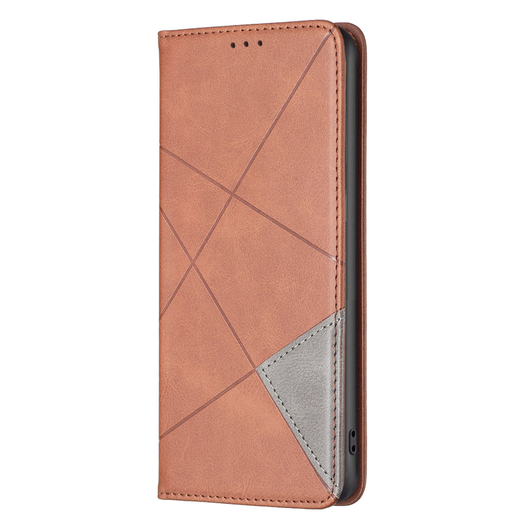 For Xiaomi Redmi Note 15 Pro 5G (Global) Case Card Slots Geometry Imprint Leather Phone Cover - Brown