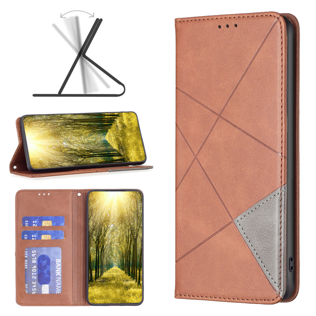 For Xiaomi Redmi Note 15 Pro 5G (Global) Case Card Slots Geometry Imprint Leather Phone Cover - Brown