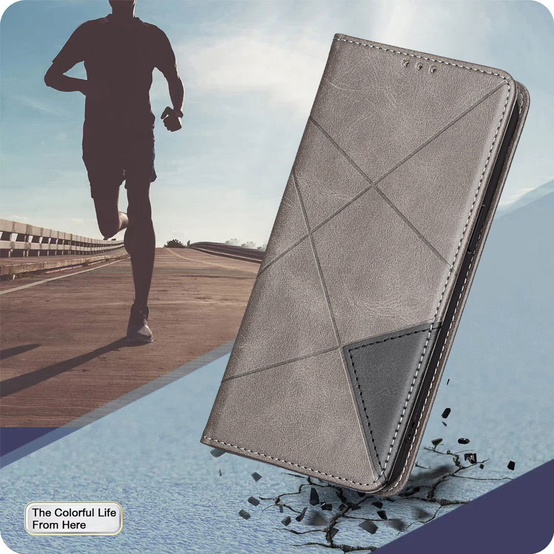 For Xiaomi Poco M8 Pro 5G / Redmi Note 15 Pro+ 5G (Global) Case Card Slots Geometry Imprint Leather Phone Cover - Grey