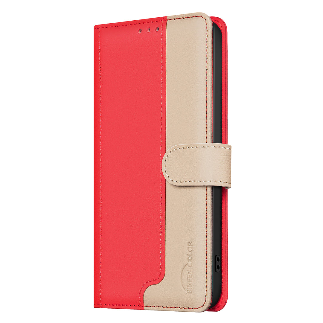 For Xiaomi Poco M8 Pro 5G / Redmi Note 15 Pro+ 5G (Global) Leather Case BINFEN COLOR Splicing Color RFID Blocking Wallet Stand Phone Cover - Red