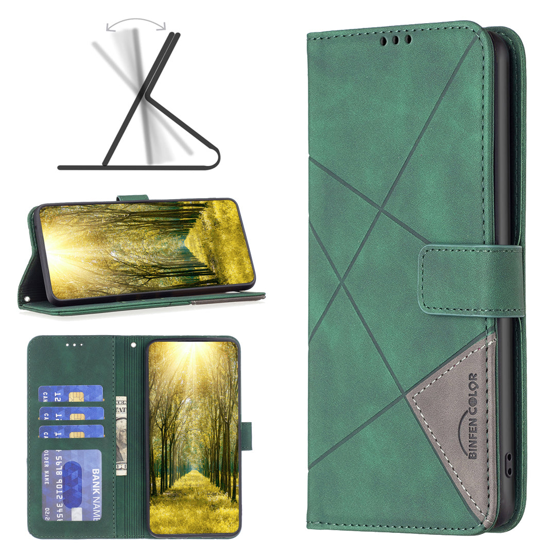 For Xiaomi Redmi Note 15 Pro 5G (Global) Phone Case BINFEN COLOR Wallet Stand Geometry Imprinted Leather Cover - Green