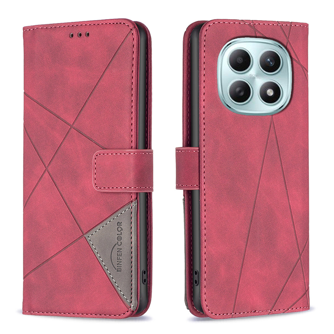 For Xiaomi Redmi Note 15 Pro 5G (Global) Phone Case BINFEN COLOR Wallet Stand Geometry Imprinted Leather Cover - Red