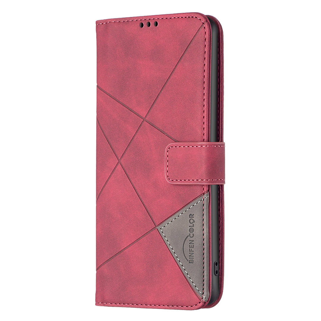 For Xiaomi Redmi Note 15 Pro 5G (Global) Phone Case BINFEN COLOR Wallet Stand Geometry Imprinted Leather Cover - Red