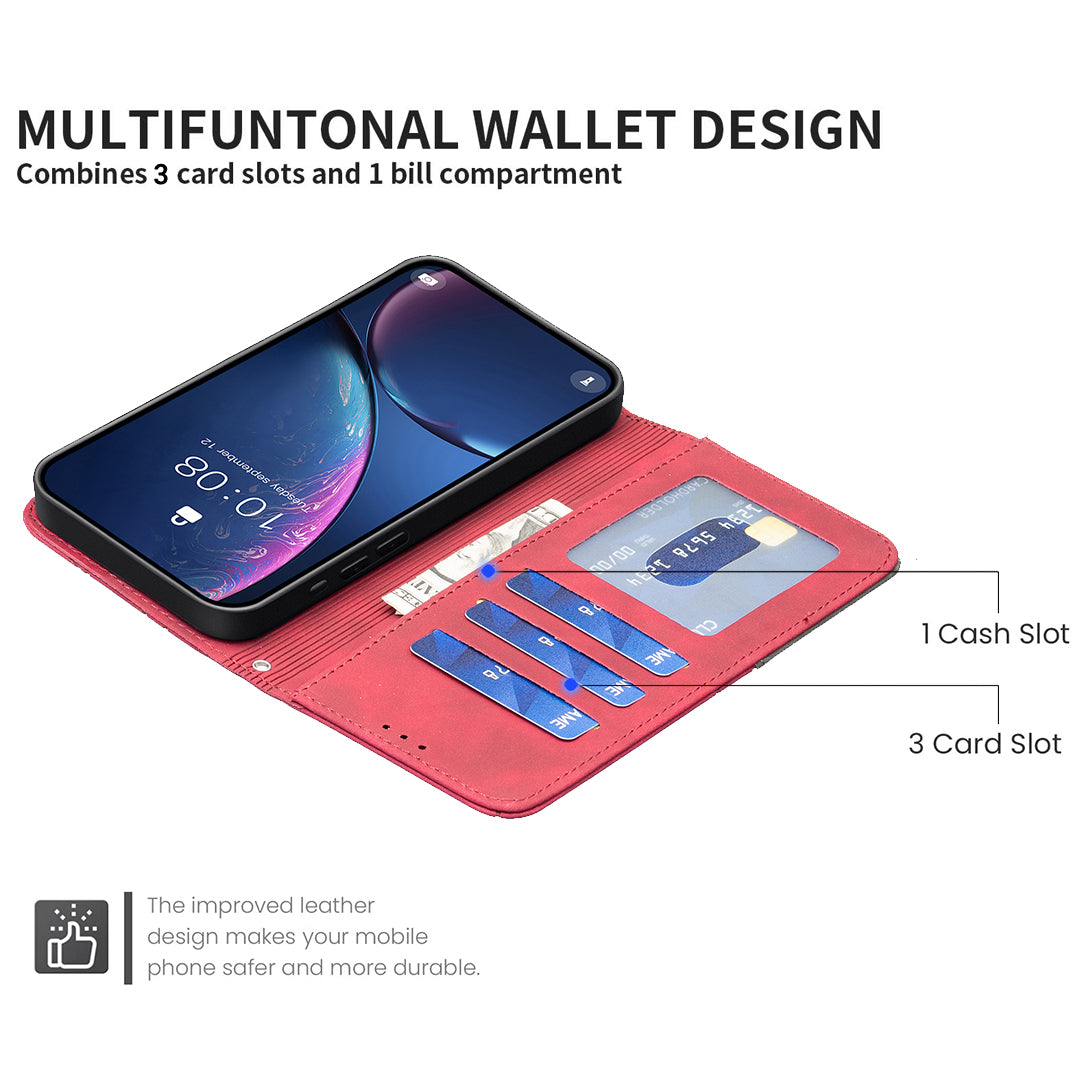 For Xiaomi Redmi Note 15 Pro 5G (Global) Phone Case BINFEN COLOR Wallet Stand Geometry Imprinted Leather Cover - Red