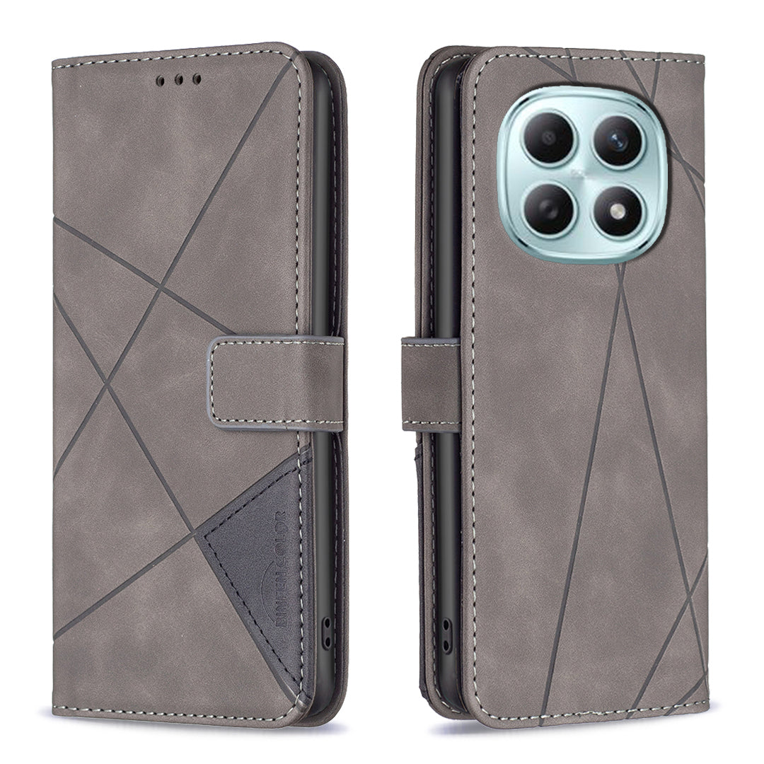For Xiaomi Redmi Note 15 Pro 5G (Global) Phone Case BINFEN COLOR Wallet Stand Geometry Imprinted Leather Cover - Grey