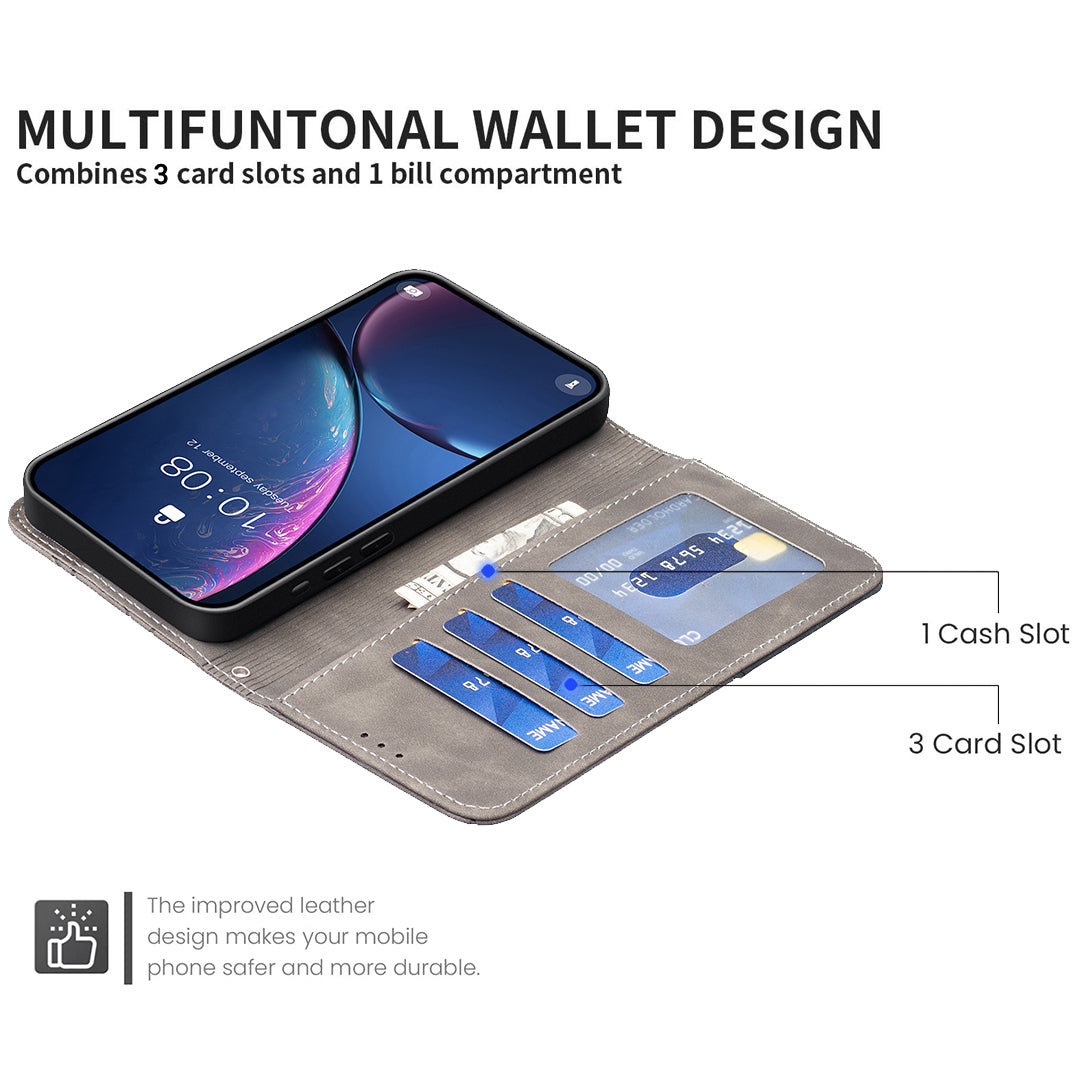 For Xiaomi Redmi Note 15 Pro 5G (Global) Phone Case BINFEN COLOR Wallet Stand Geometry Imprinted Leather Cover - Grey