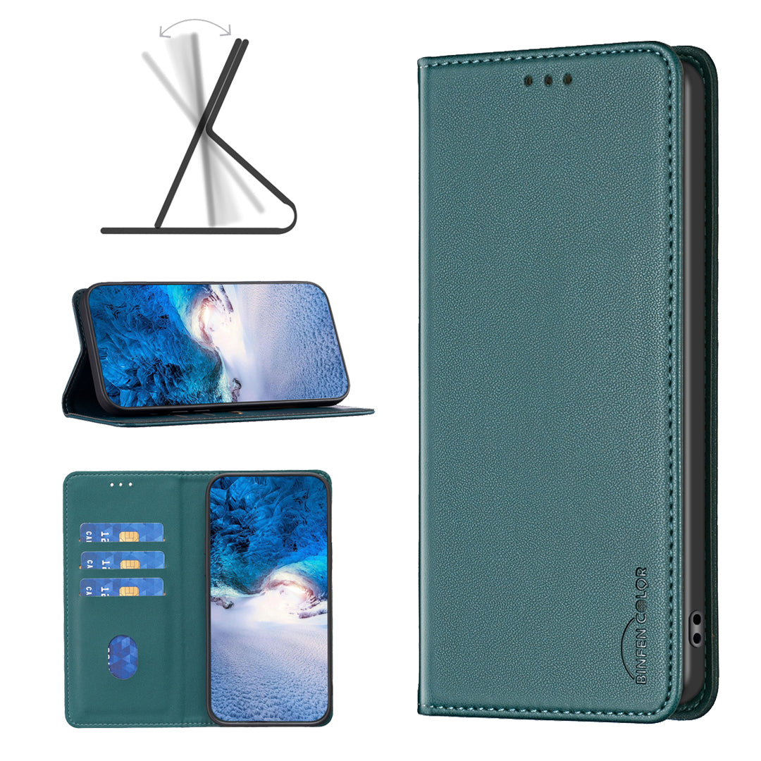 For Xiaomi Redmi Note 15 Pro 5G (Global) Leather Case BINFEN COLOR BF18 Phone Stand Cover with Card Slots - Green