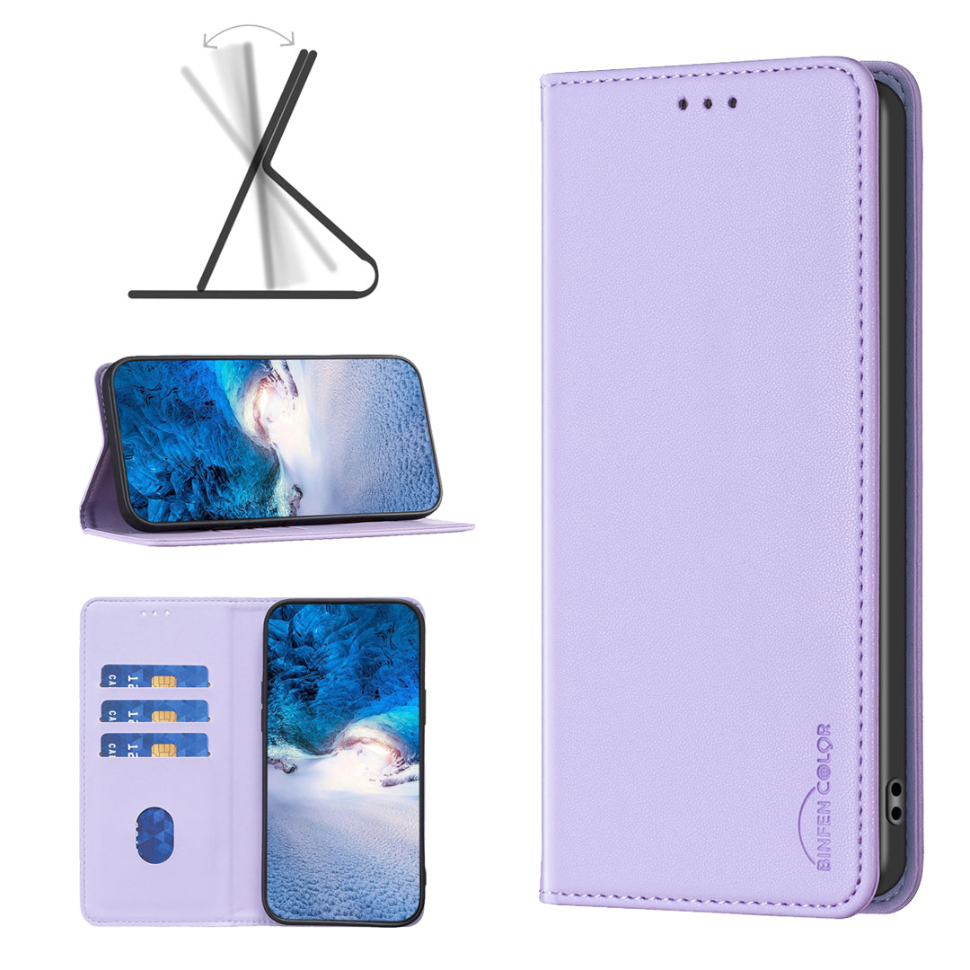 For Xiaomi Redmi Note 15 Pro 5G (Global) Leather Case BINFEN COLOR BF18 Phone Stand Cover with Card Slots - Purple