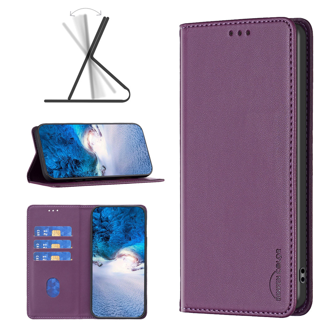 For Xiaomi Poco M8 Pro 5G / Redmi Note 15 Pro+ 5G (Global) Leather Case BINFEN COLOR BF18 Phone Stand Cover with Card Slots - Dark Purple