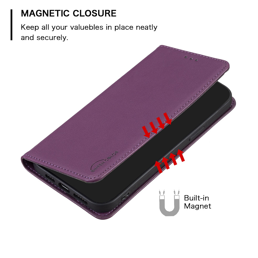 For Xiaomi Poco M8 Pro 5G / Redmi Note 15 Pro+ 5G (Global) Leather Case BINFEN COLOR BF18 Phone Stand Cover with Card Slots - Dark Purple