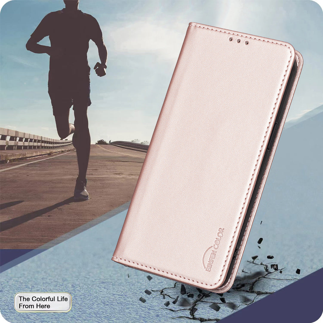 For Xiaomi Poco M8 Pro 5G / Redmi Note 15 Pro+ 5G (Global) Leather Case BINFEN COLOR BF18 Phone Stand Cover with Card Slots - Rose Gold