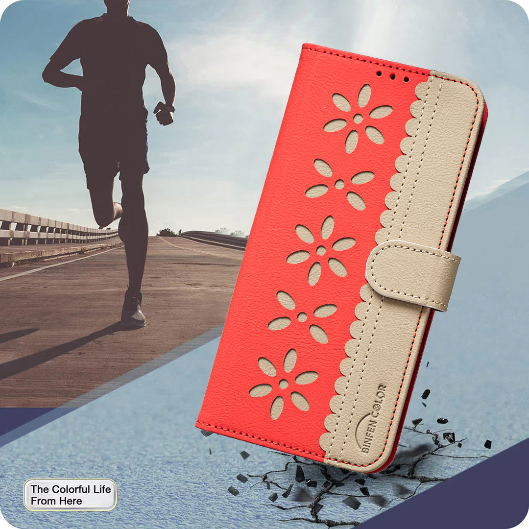 For Xiaomi Redmi Note 15 Pro 5G (Global) Leather Case BINFEN COLOR BF36 Floral Pattern Phone Cover RFID Blocking Wallet Stand - Red