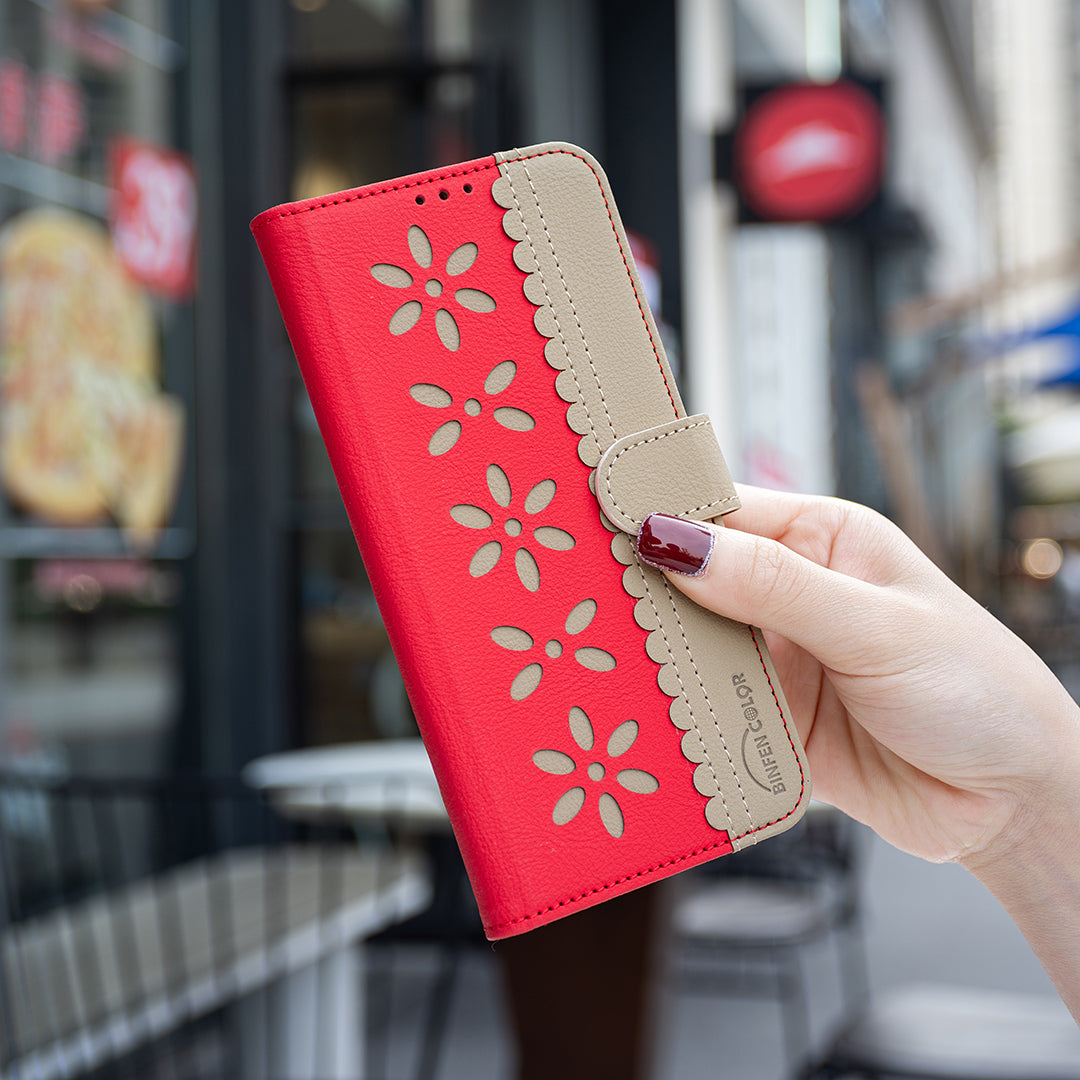 For Xiaomi Redmi Note 15 Pro 5G (Global) Leather Case BINFEN COLOR BF36 Floral Pattern Phone Cover RFID Blocking Wallet Stand - Red
