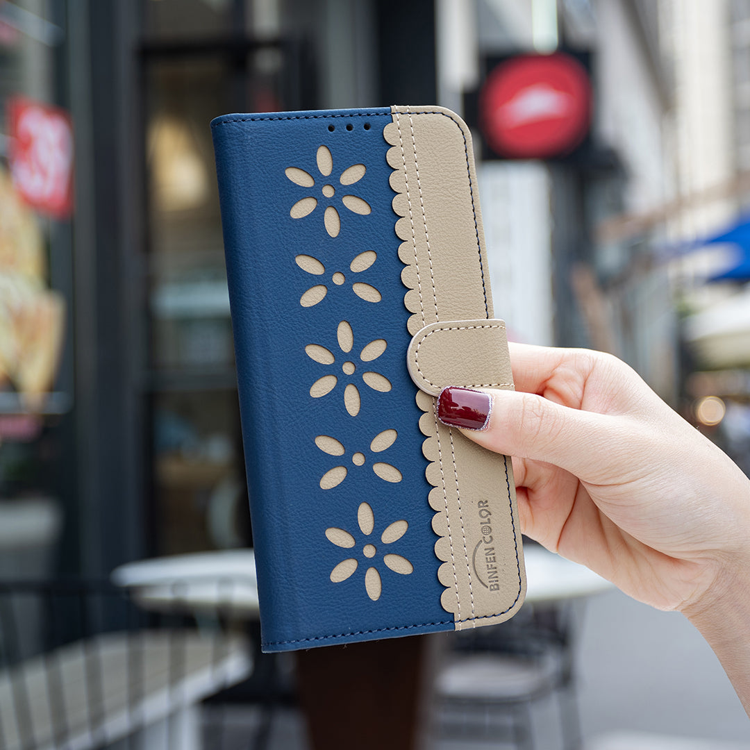 For Xiaomi Redmi Note 15 Pro 5G (Global) Leather Case BINFEN COLOR BF36 Floral Pattern Phone Cover RFID Blocking Wallet Stand - Dark Blue