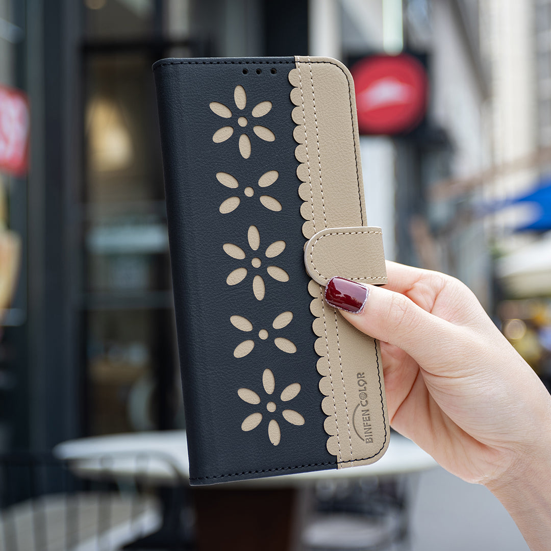 For Xiaomi Poco M8 Pro 5G / Redmi Note 15 Pro+ 5G (Global) Leather Case BINFEN COLOR BF36 Floral Pattern Phone Cover RFID Blocking Wallet Stand - Black