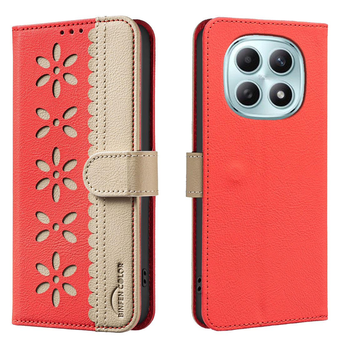 For Xiaomi Poco M8 Pro 5G / Redmi Note 15 Pro+ 5G (Global) Leather Case BINFEN COLOR BF36 Floral Pattern Phone Cover RFID Blocking Wallet Stand - Red