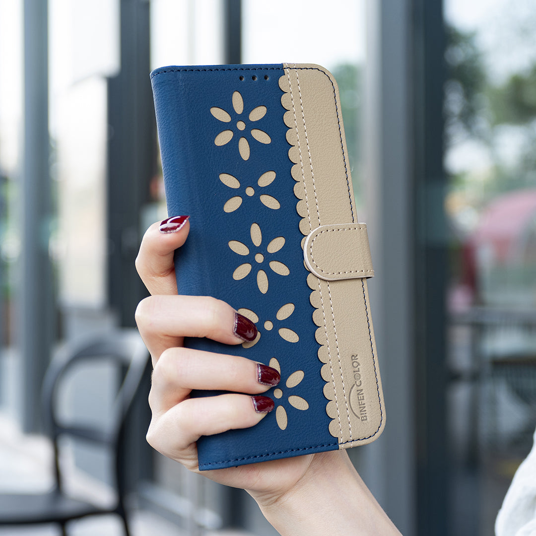 For Xiaomi Poco M8 Pro 5G / Redmi Note 15 Pro+ 5G (Global) Leather Case BINFEN COLOR BF36 Floral Pattern Phone Cover RFID Blocking Wallet Stand - Dark Blue