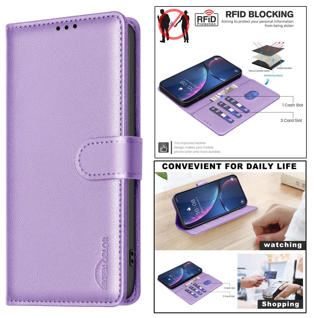For Xiaomi Poco M8 Pro 5G / Redmi Note 15 Pro+ 5G (Global) Leather Case BINFEN COLOR BF32 Wallet RFID Blocking Phone Cover - Purple