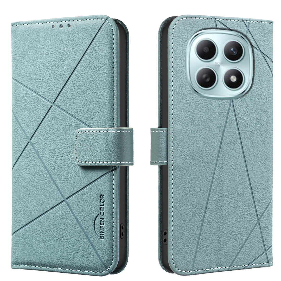 For Xiaomi Redmi Note 15 Pro 5G (Global) Case BINFEN COLOR BF35 Geometry Imprinted Leather Phone Cover RFID Blocking Wallet Stand - Green