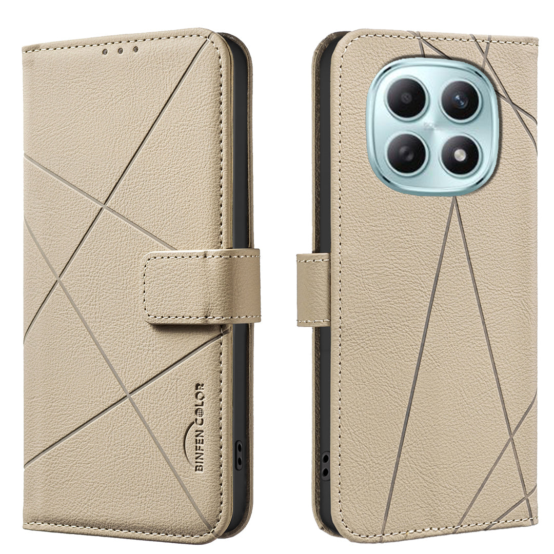For Xiaomi Redmi Note 15 Pro 5G (Global) Case BINFEN COLOR BF35 Geometry Imprinted Leather Phone Cover RFID Blocking Wallet Stand - Beige