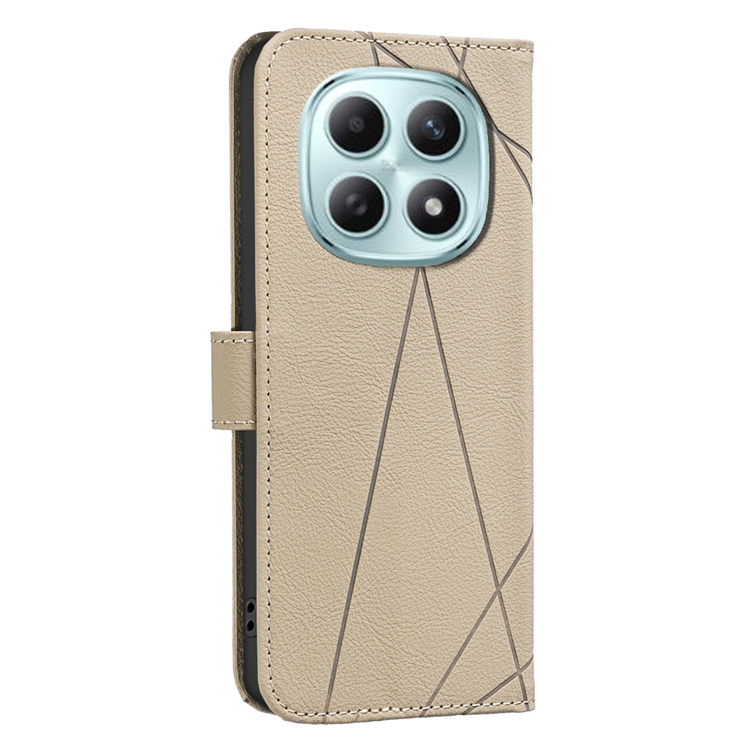 For Xiaomi Redmi Note 15 Pro 5G (Global) Case BINFEN COLOR BF35 Geometry Imprinted Leather Phone Cover RFID Blocking Wallet Stand - Beige