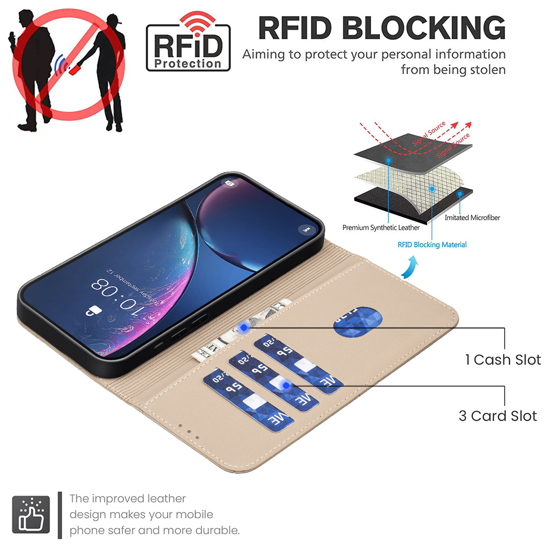 For Xiaomi Redmi Note 15 Pro 5G (Global) Case BINFEN COLOR BF35 Geometry Imprinted Leather Phone Cover RFID Blocking Wallet Stand - Beige