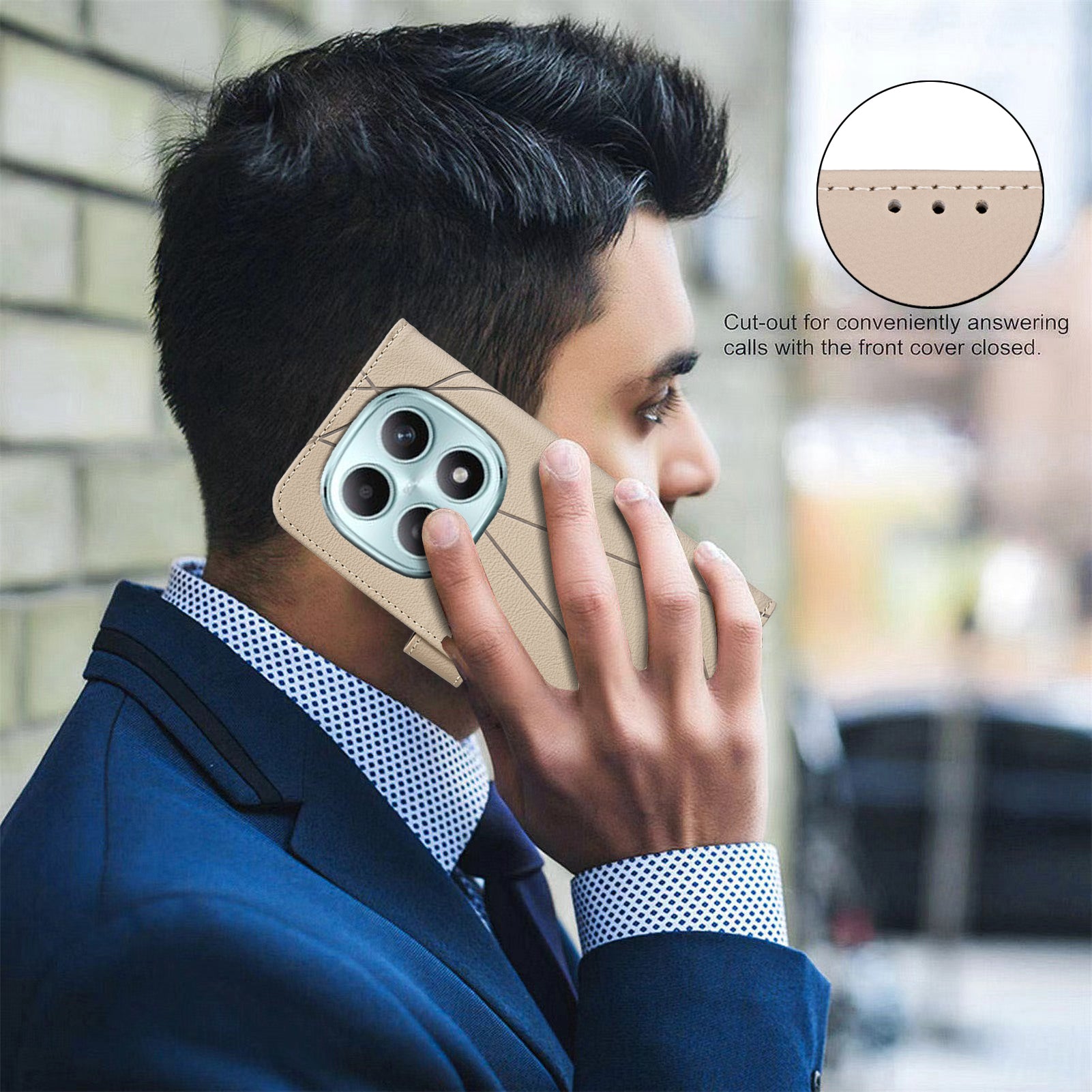 For Xiaomi Redmi Note 15 Pro 5G (Global) Case BINFEN COLOR BF35 Geometry Imprinted Leather Phone Cover RFID Blocking Wallet Stand - Beige