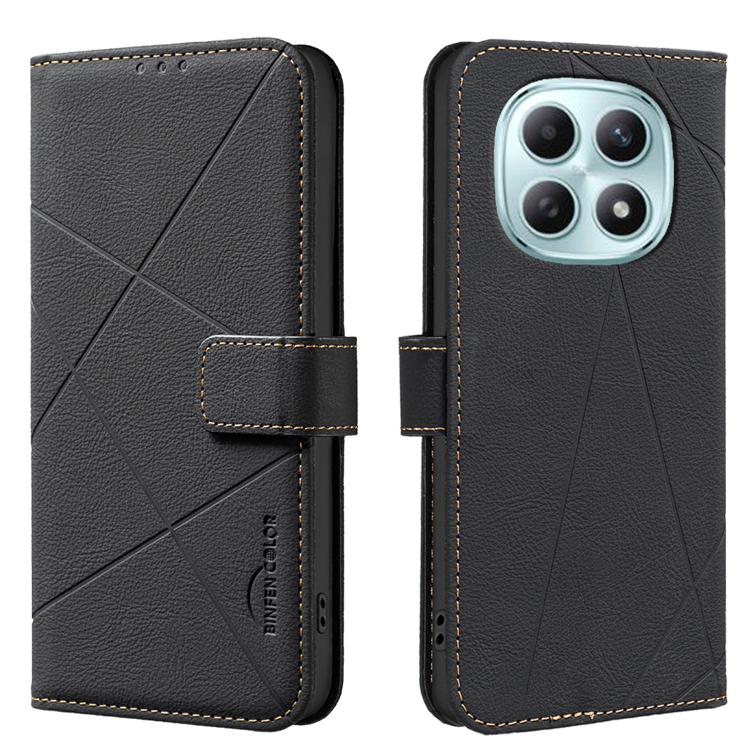 For Xiaomi Poco M8 Pro 5G / Redmi Note 15 Pro+ 5G (Global) Case BINFEN COLOR BF35 Geometry Imprinted Leather Phone Cover RFID Blocking Wallet Stand - Black