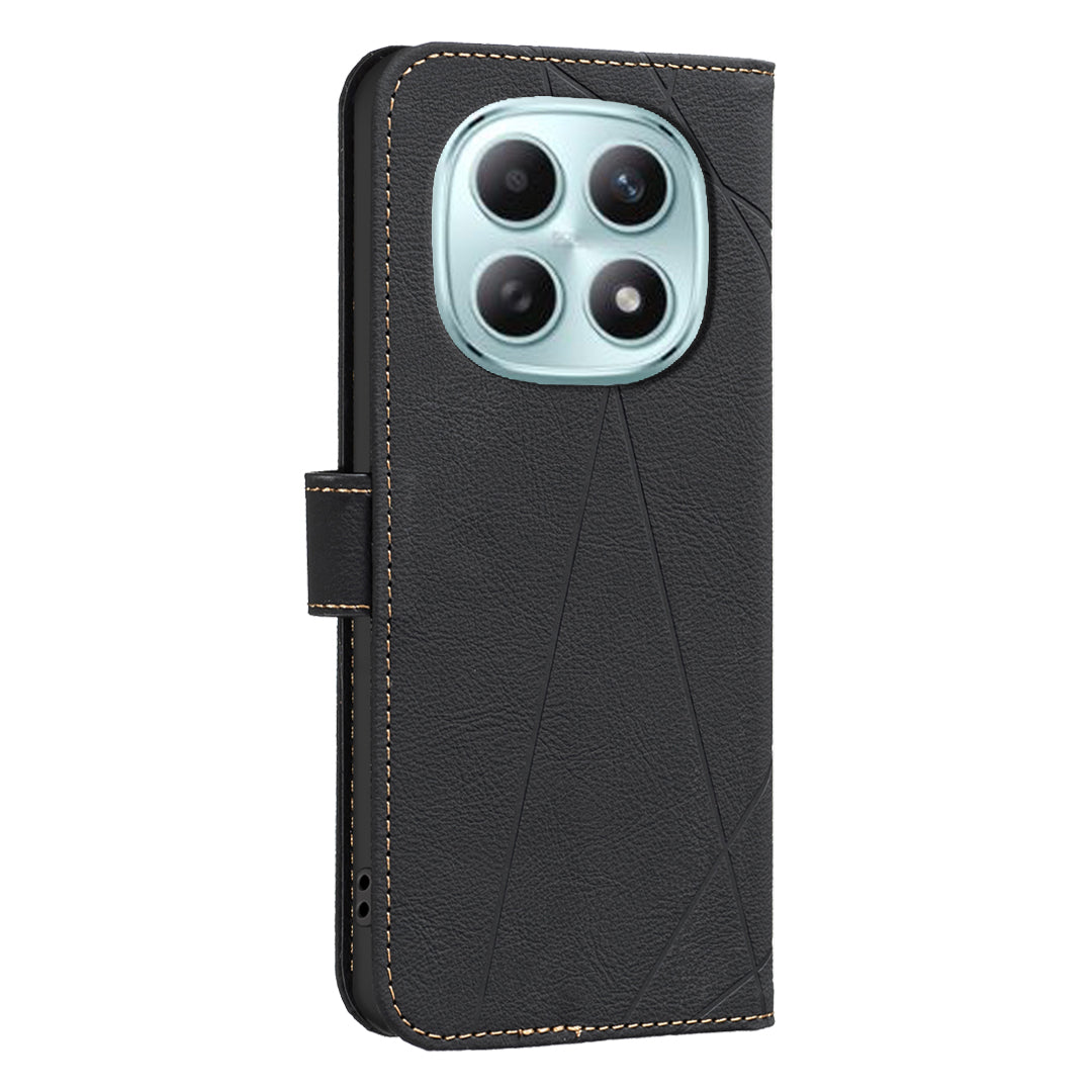 For Xiaomi Poco M8 Pro 5G / Redmi Note 15 Pro+ 5G (Global) Case BINFEN COLOR BF35 Geometry Imprinted Leather Phone Cover RFID Blocking Wallet Stand - Black