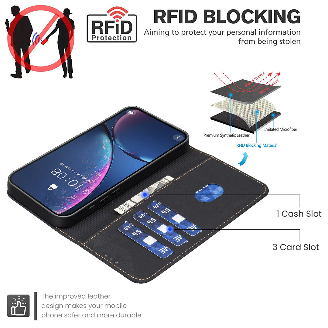 For Xiaomi Poco M8 Pro 5G / Redmi Note 15 Pro+ 5G (Global) Case BINFEN COLOR BF35 Geometry Imprinted Leather Phone Cover RFID Blocking Wallet Stand - Black
