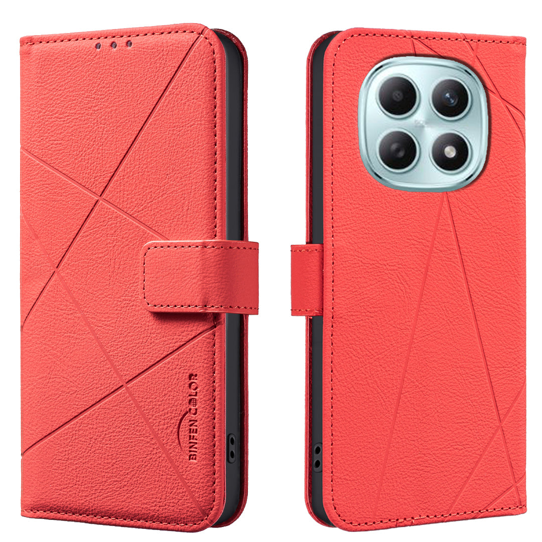 For Xiaomi Poco M8 Pro 5G / Redmi Note 15 Pro+ 5G (Global) Case BINFEN COLOR BF35 Geometry Imprinted Leather Phone Cover RFID Blocking Wallet Stand - Red