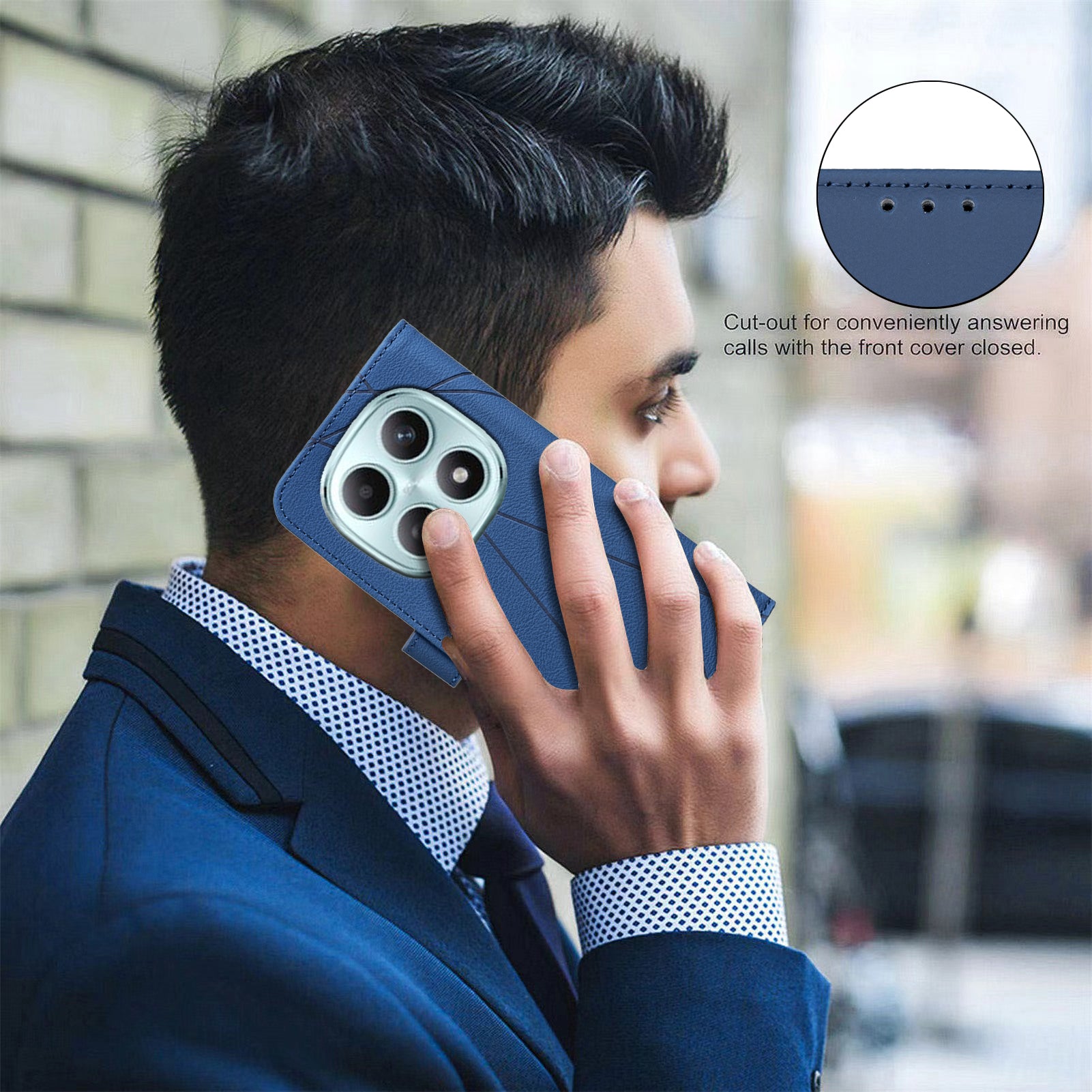 For Xiaomi Poco M8 Pro 5G / Redmi Note 15 Pro+ 5G (Global) Case BINFEN COLOR BF35 Geometry Imprinted Leather Phone Cover RFID Blocking Wallet Stand - Blue
