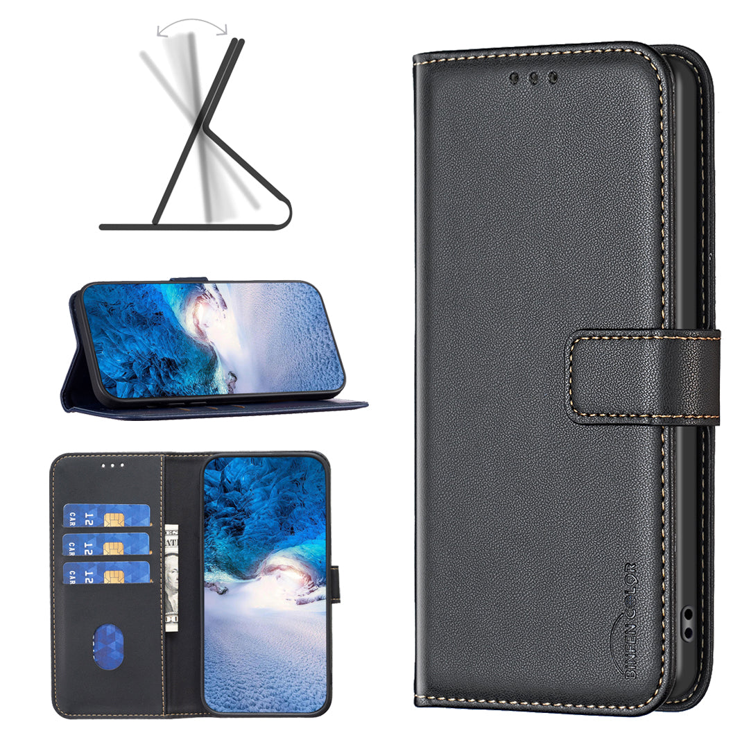 For Xiaomi Redmi Note 15 Pro 5G (Global) Phone Case BINFEN COLOR BF17 Wallet Folio Flip Leather Cover - Black
