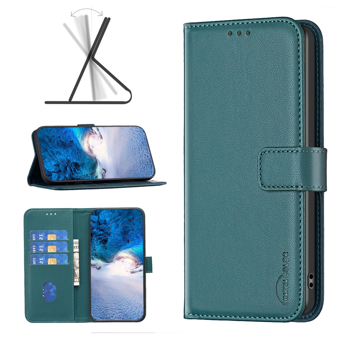 For Xiaomi Redmi Note 15 Pro 5G (Global) Phone Case BINFEN COLOR BF17 Wallet Folio Flip Leather Cover - Green