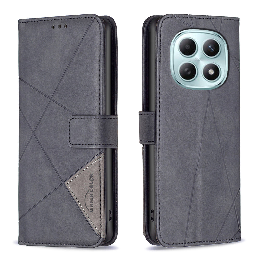 For Xiaomi Poco M8 Pro 5G / Redmi Note 15 Pro+ 5G (Global) Phone Case BINFEN COLOR Wallet Stand Geometry Imprinted Leather Cover - Black