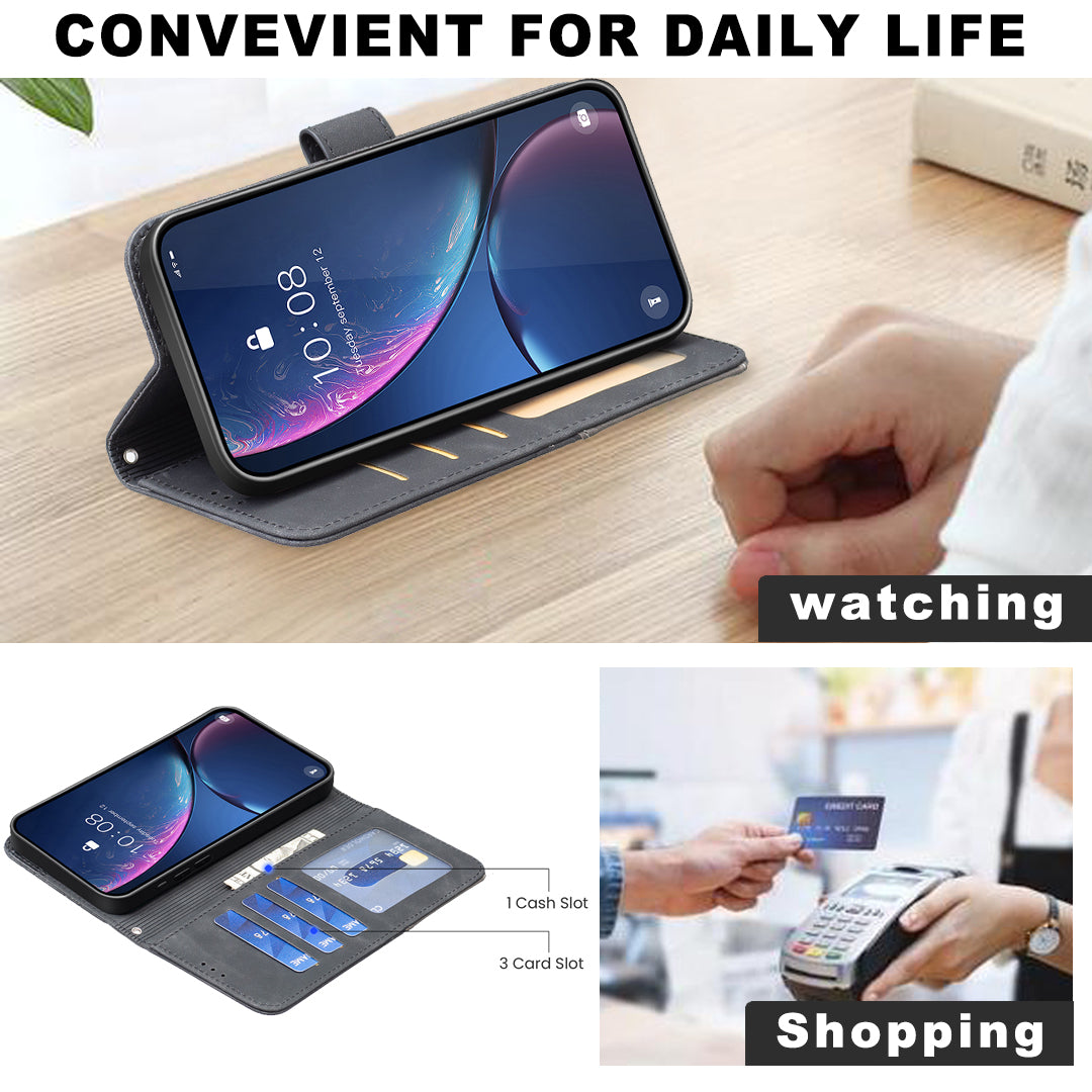 For Xiaomi Poco M8 Pro 5G / Redmi Note 15 Pro+ 5G (Global) Phone Case BINFEN COLOR Wallet Stand Geometry Imprinted Leather Cover - Black