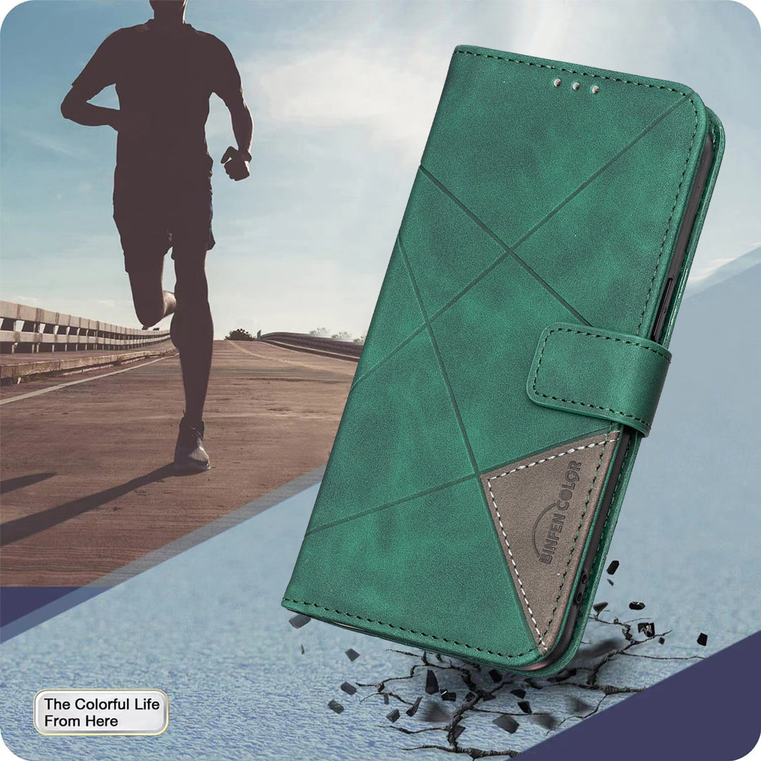 For Xiaomi Poco M8 Pro 5G / Redmi Note 15 Pro+ 5G (Global) Phone Case BINFEN COLOR Wallet Stand Geometry Imprinted Leather Cover - Green