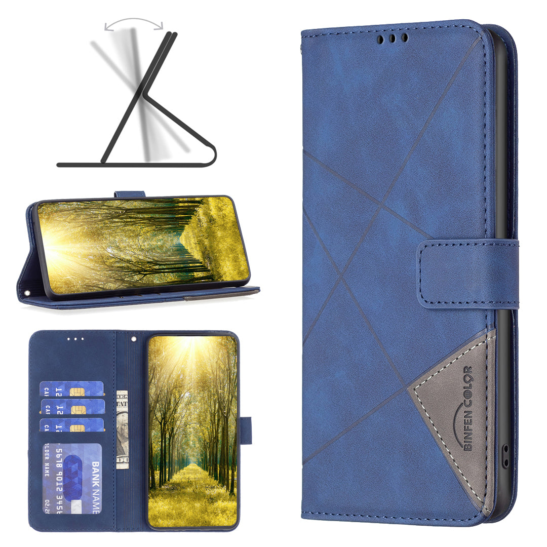 For Xiaomi Poco M8 Pro 5G / Redmi Note 15 Pro+ 5G (Global) Phone Case BINFEN COLOR Wallet Stand Geometry Imprinted Leather Cover - Blue