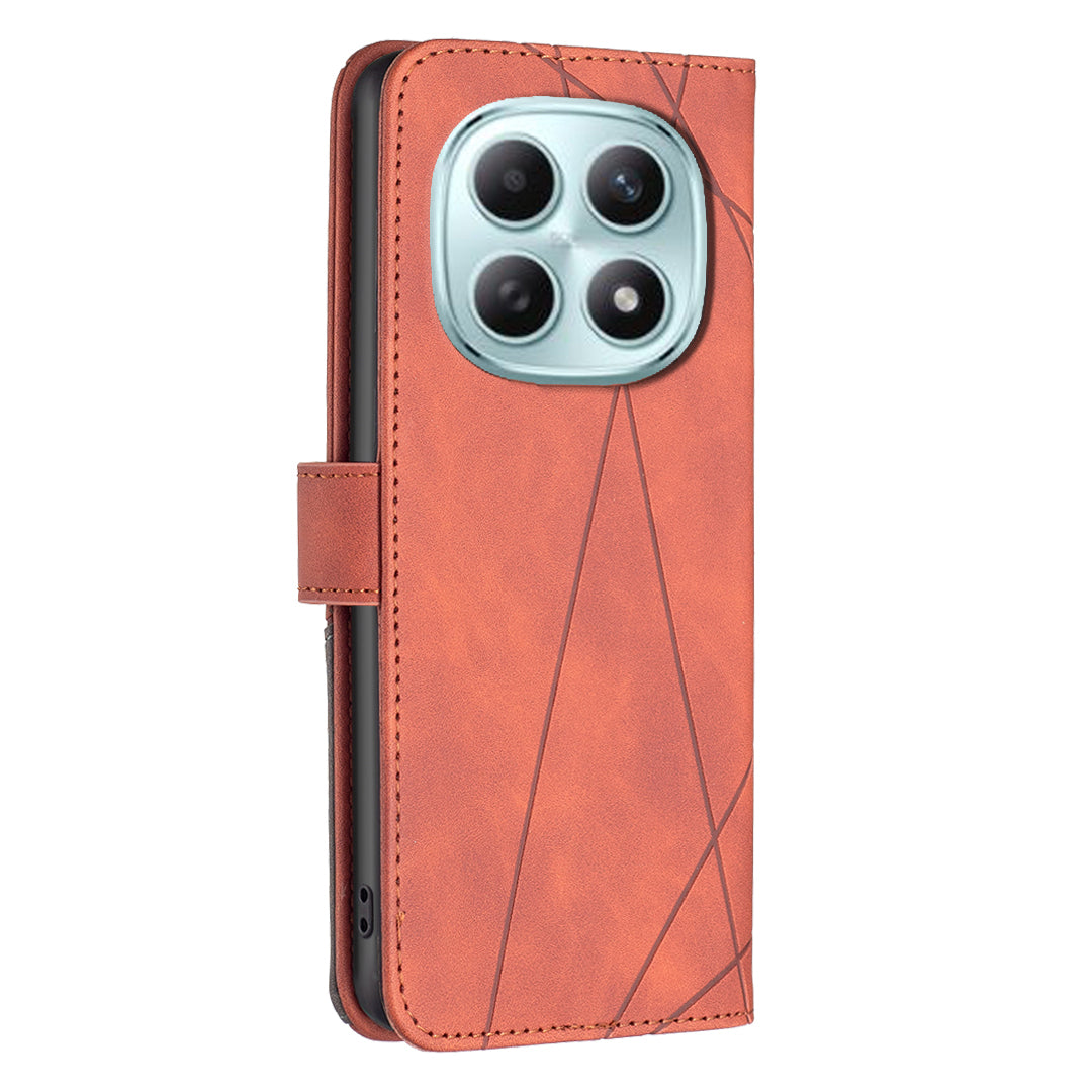 For Xiaomi Poco M8 Pro 5G / Redmi Note 15 Pro+ 5G (Global) Phone Case BINFEN COLOR Wallet Stand Geometry Imprinted Leather Cover - Brown