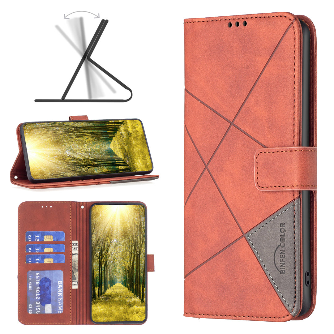 For Xiaomi Poco M8 Pro 5G / Redmi Note 15 Pro+ 5G (Global) Phone Case BINFEN COLOR Wallet Stand Geometry Imprinted Leather Cover - Brown