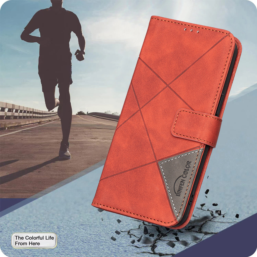 For Xiaomi Poco M8 Pro 5G / Redmi Note 15 Pro+ 5G (Global) Phone Case BINFEN COLOR Wallet Stand Geometry Imprinted Leather Cover - Brown