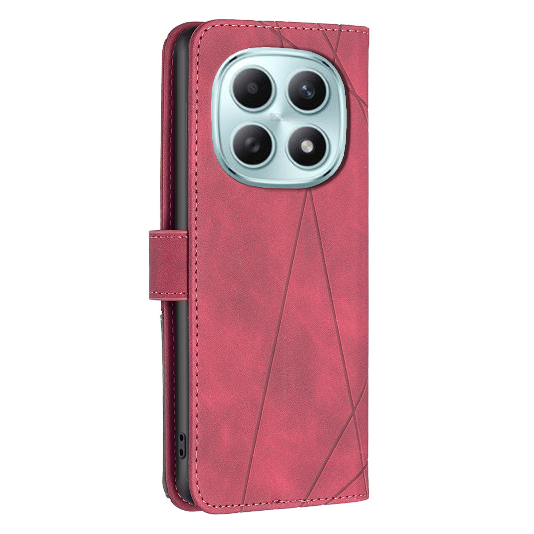 For Xiaomi Poco M8 Pro 5G / Redmi Note 15 Pro+ 5G (Global) Phone Case BINFEN COLOR Wallet Stand Geometry Imprinted Leather Cover - Red